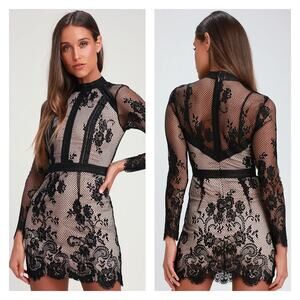 Ryse The Label Samson Black & Nude Lace Overlay Long Sleeve Dress Size XS